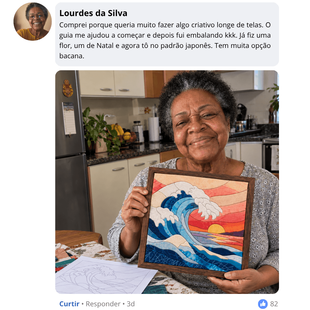Publicação de Lourdes da Silva sobre sua experiência com Kinusaiga, com foto do trabalho